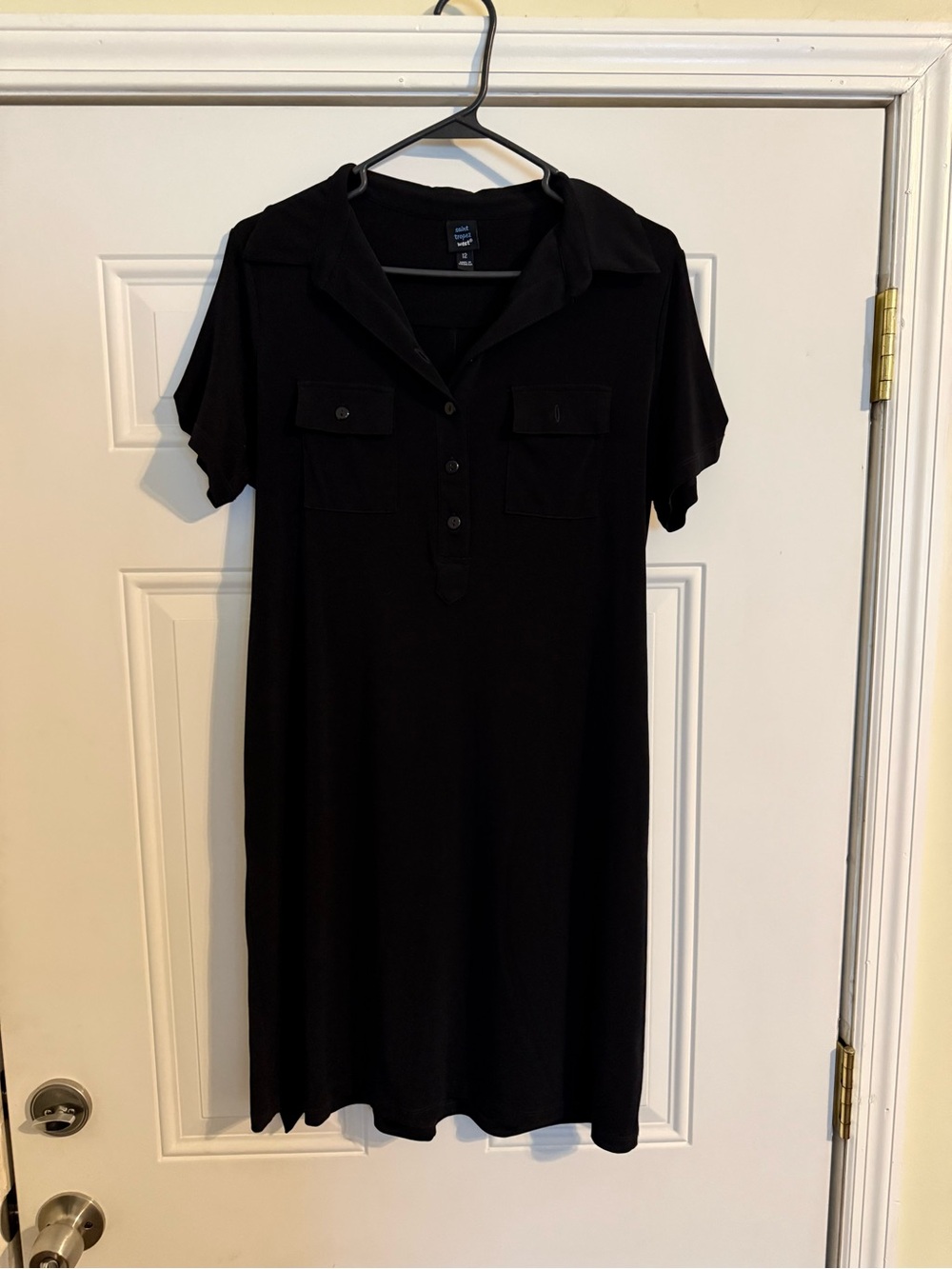Saint Tropez Size 12 Black Polo Shirt Dress with Chest Pockets and belt